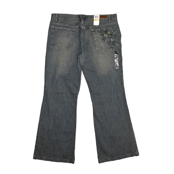 CALVIN KLEIN‎ NEW $79 Tarnished Denim Embroidered Trouser Jean Size 14 - Picture 2 of 4
